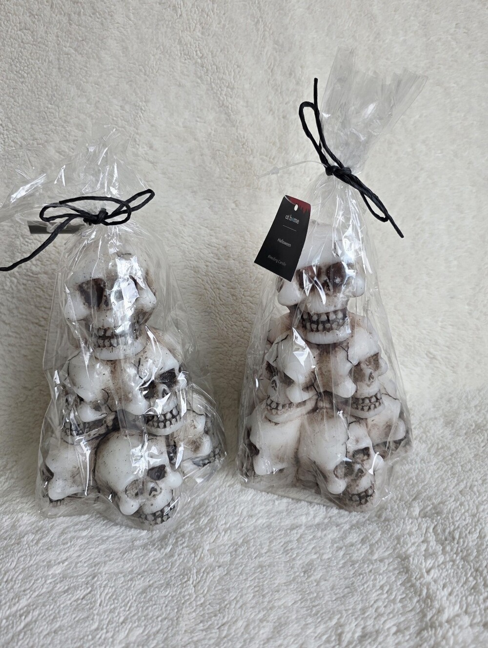 Bundle of 2 Halloween White Stacked as Christmas tree Skull Bleeding Candle 7"
